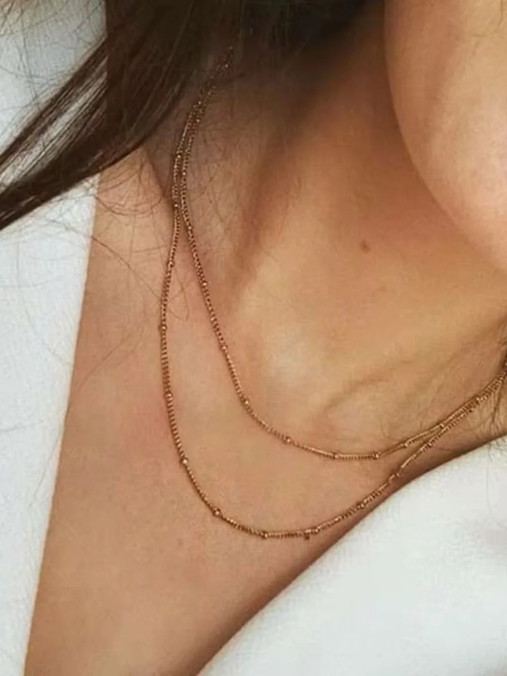 18k gold Delicate Double-Layer Gold Beaded Necklace - Picture 6 of 7